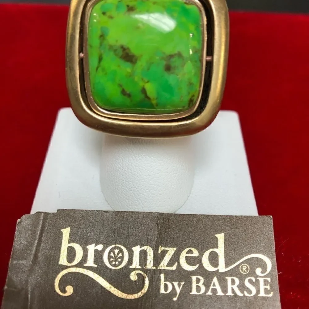 Barse Bronze Ring GREEN & NEUTRAL STONE size 8